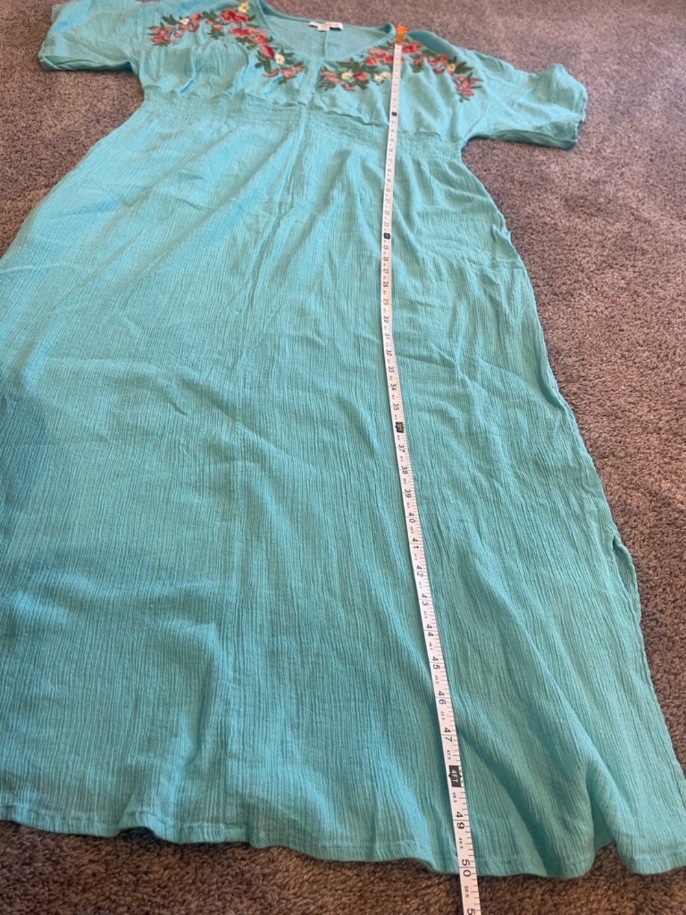 Dreams & Co Aqua Embroidered Floral Cotton Boho Midi Maxi Dress L 18/20 - Picture 7 of 8